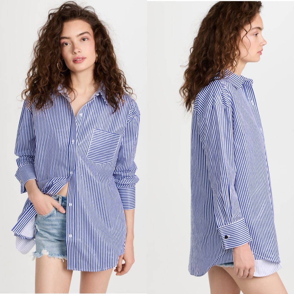 NWT retrofete SEROYA Hefley Oversized Shirt Dress Royal Blue Stripe Size S